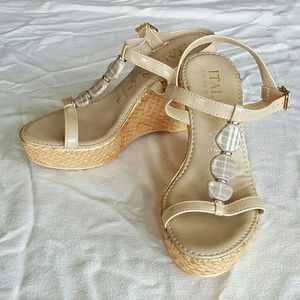 Italian Shoemakers stone accented wedge sandals